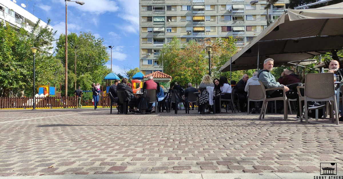 Athenians sitting in a cafe on October 28th, the ochi day