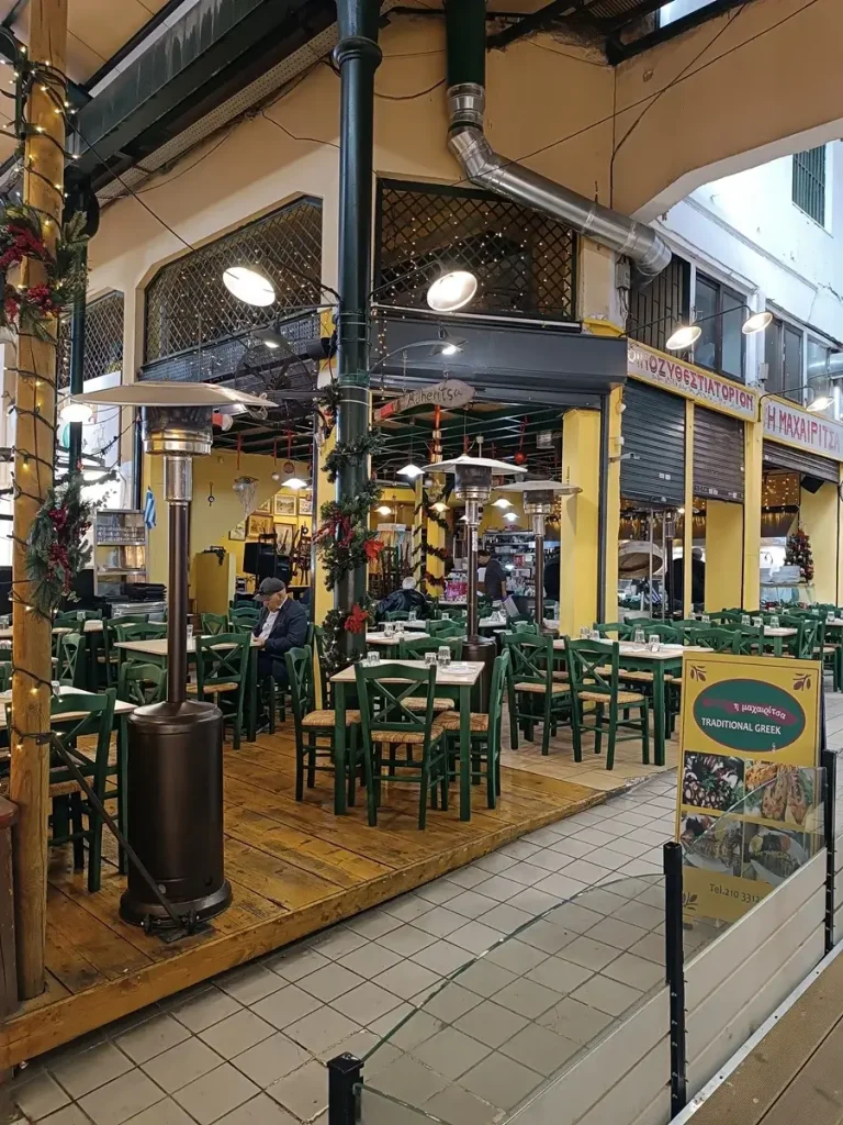 A tradiotional Greek restaurant inside Athens food market.