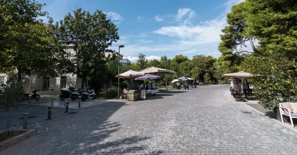 A view of the famous Dionisiou Aeropagitou pedrestrian street in Athens