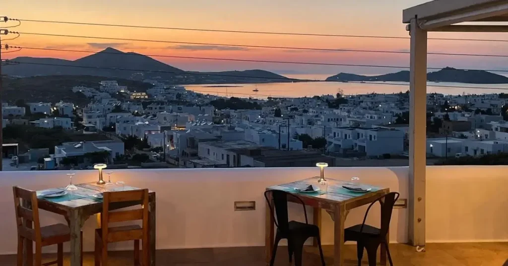 A unique view to the port of Naousa from the terrace of Matzourana restaurant in Paros Greece.