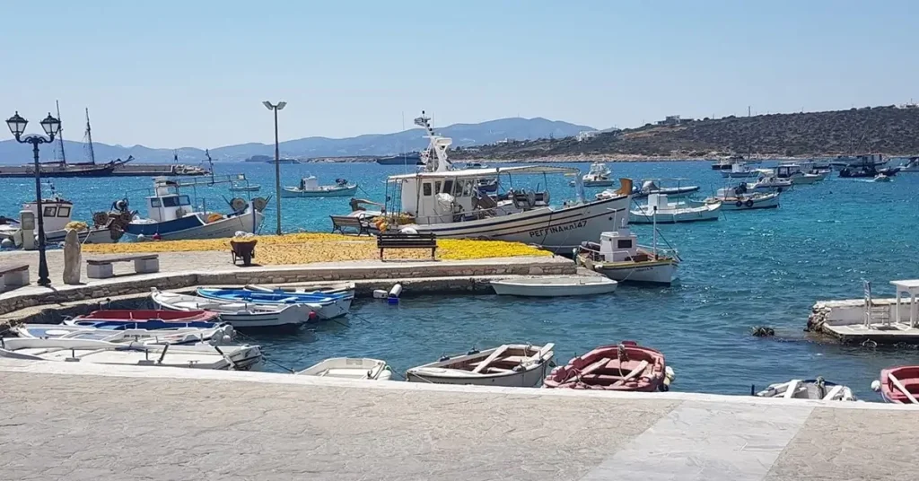 The small picturesque port of Aliki in Paros Greece.