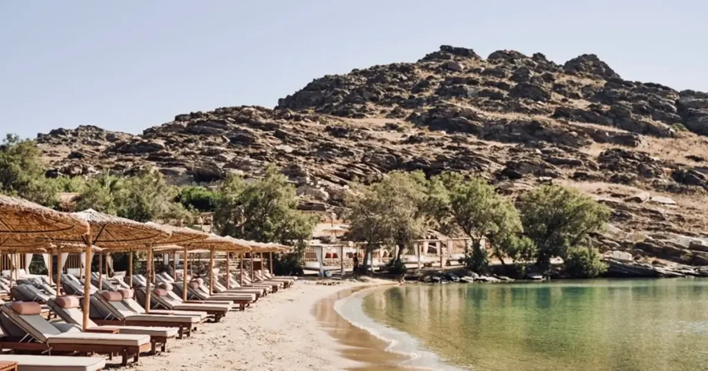 The small cove of Monastiri Beach in Paros Greece.