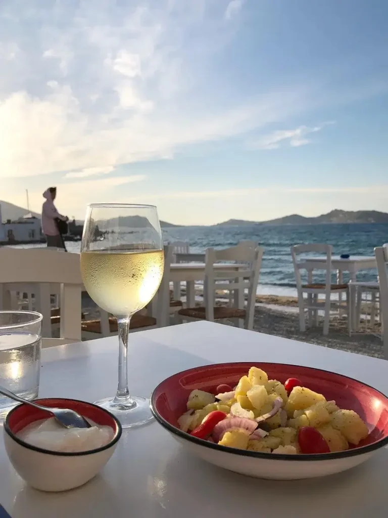 Dinner by the sea in Statheros restaurant in Paros Greece 