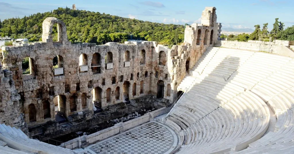 The Odeon of Herodes Atticus during the day, empty and serene, awaiting events in 2024.