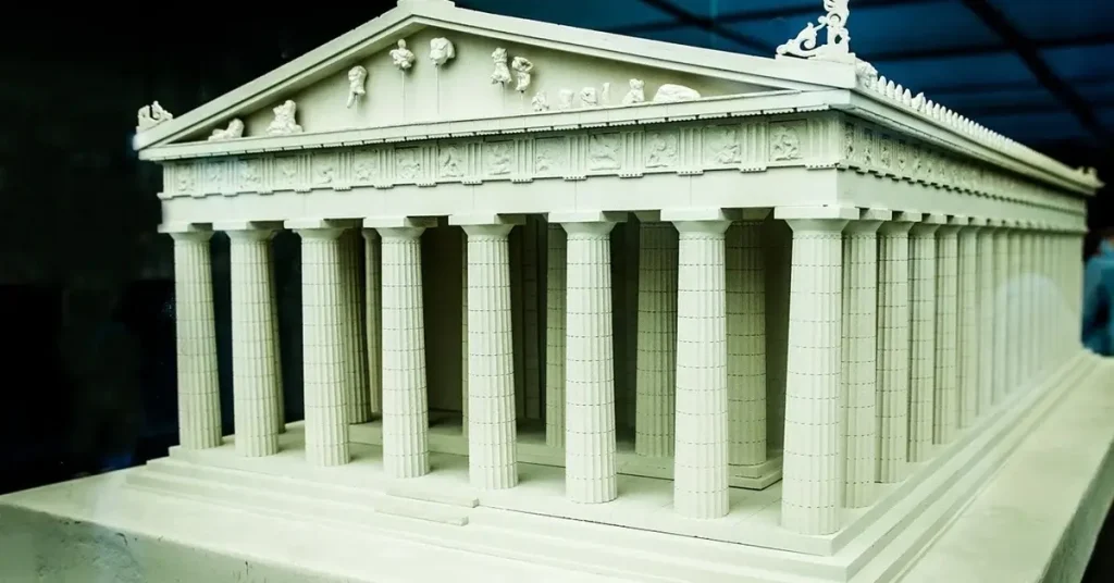 Acropolis myths and legends: a white model of the Parthenon.