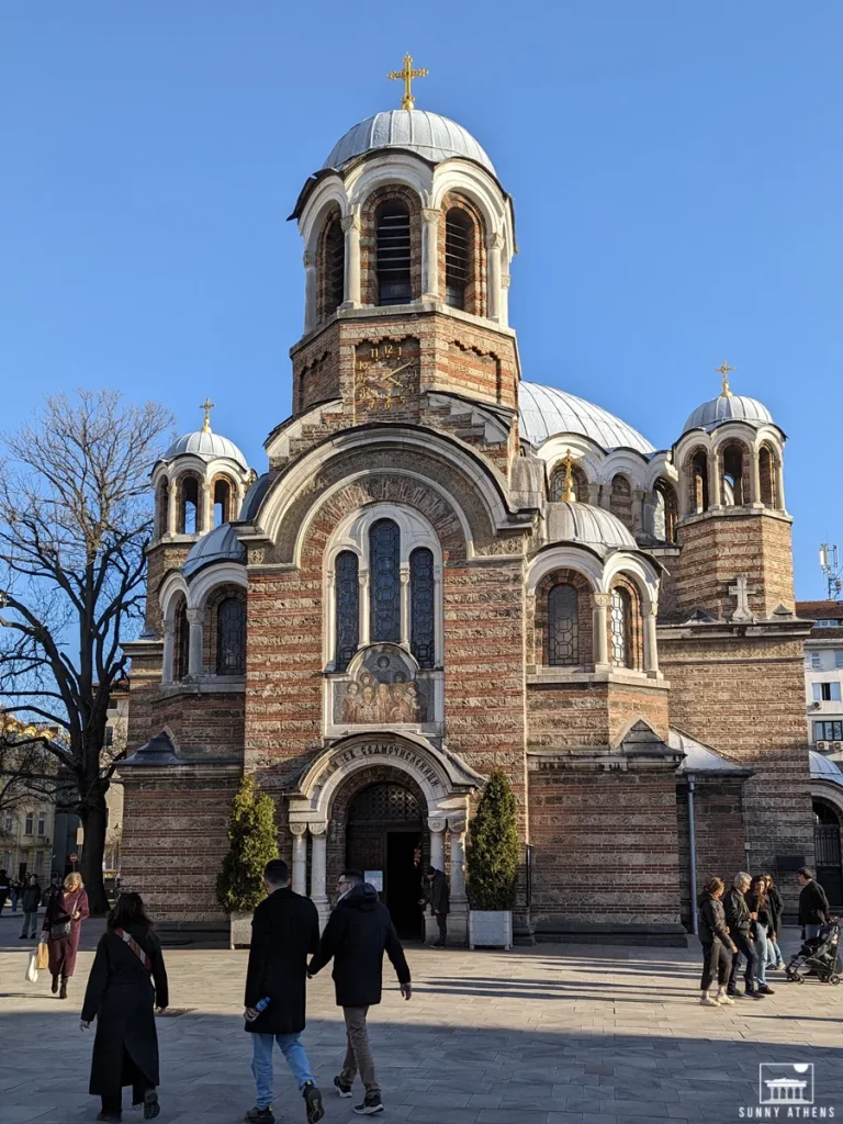 Sofia in 2 Days: Front view of the Seven Saints Church with its distinctive architecture.