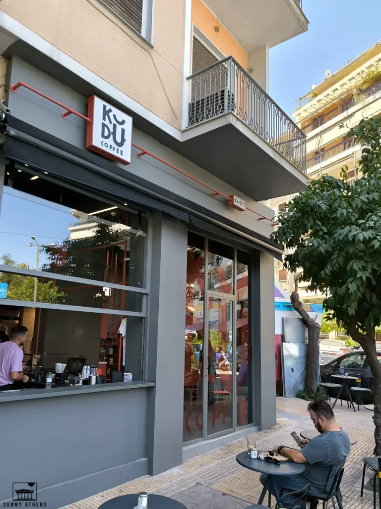 Exterior of KUDU Coffee Shop in Pagrati, renowned for its coffee, one of the Best Cafes in Athens.