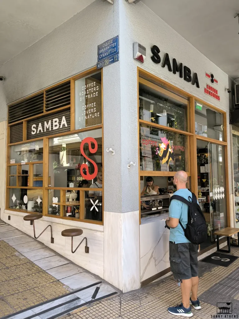 The cozy corner of Samba Coffee Roasters, serving top-notch blends in Athens.