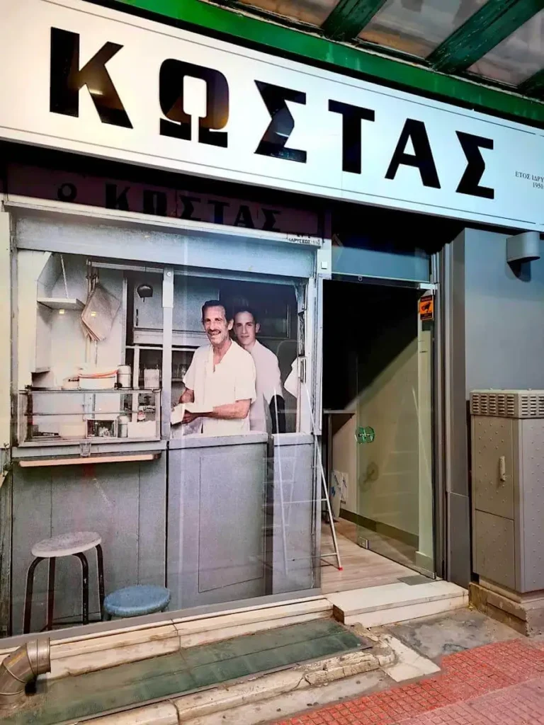 Image of current owner Kostas with his grandfather the original owner, one of the best traditional souvlaki places in Athens