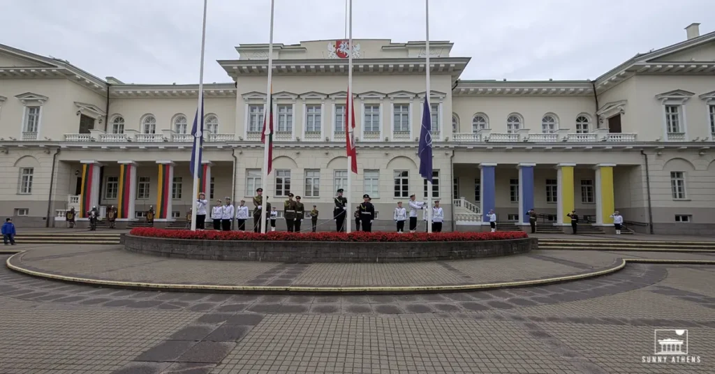 Presidential Palace in Vilnius during the changing of the guard ceremony.