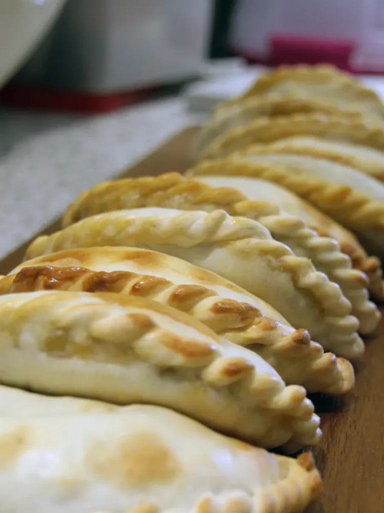 A close-up of traditional kibinai pastries served in Trakai.