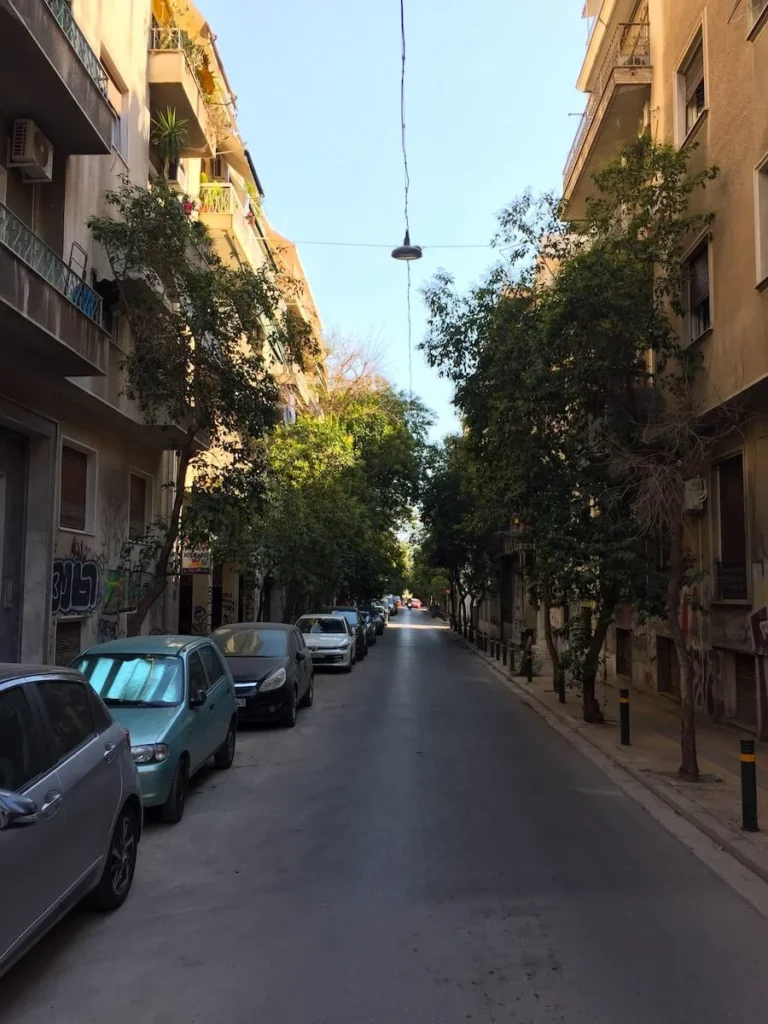 Kypseli Athens Travel Guide: View of Drosopoulou street in the shade