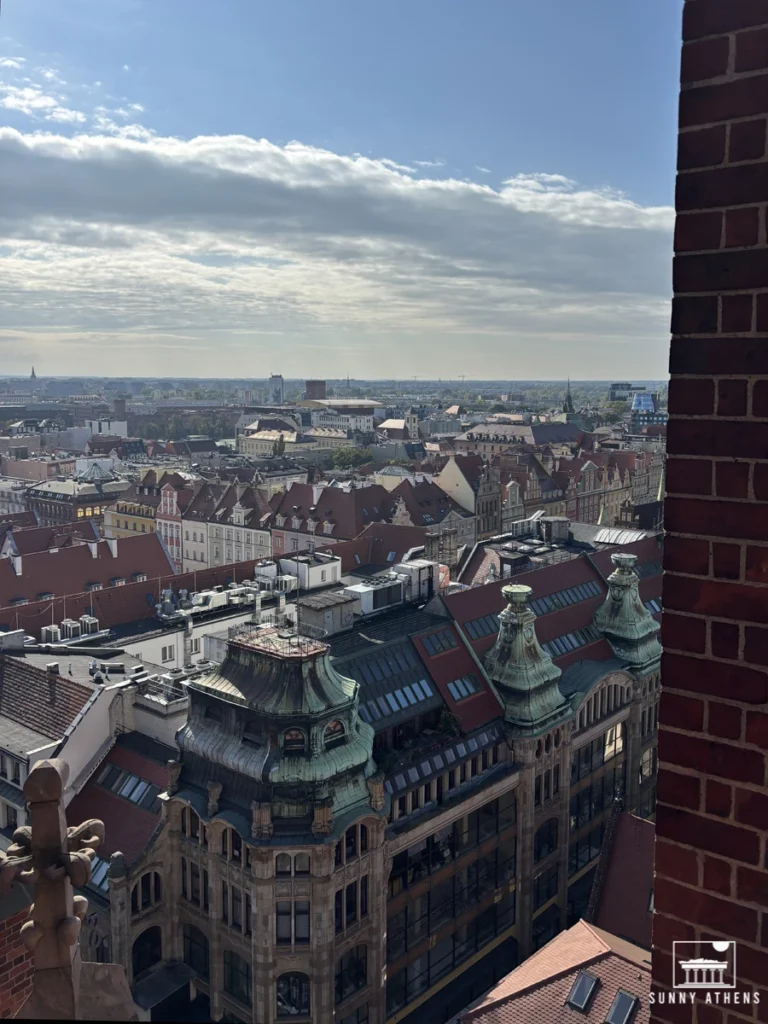 Panoramic view of Wroclaw’s rooftops from the Bridge of Penitents.