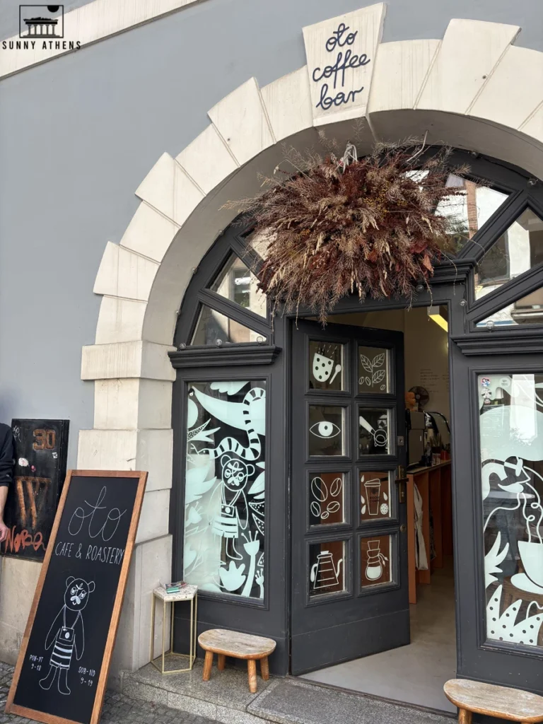 Entrance of OTO Coffee Bar, a great stop for a quick coffee near Four Denominations District.