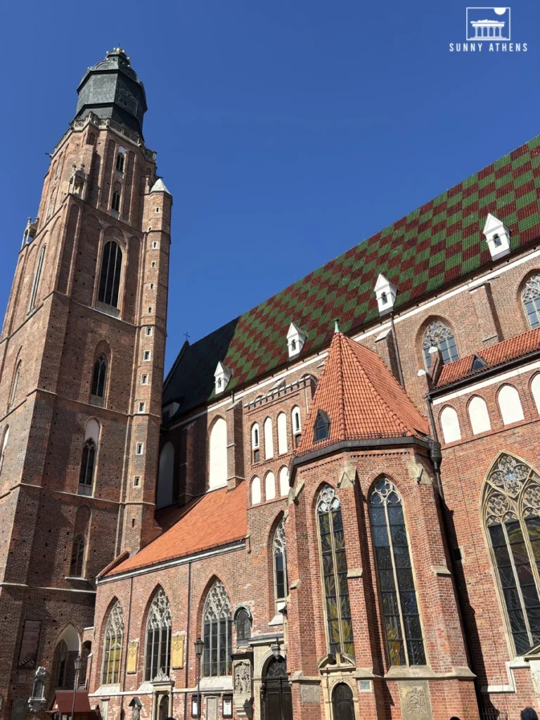 One day in Wroclaw Itinerary: the gothic brick architecture and tower of St. Elizabeth’s Church.
