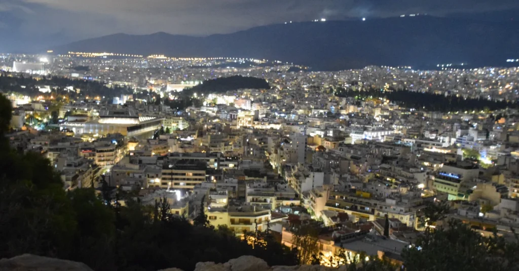 panoramic view of Athens at night
