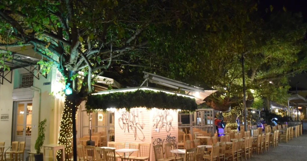 outdoor restaurant at night