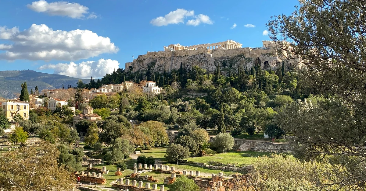 Panoramic view over the Ancient Agora and Plaka rooftops