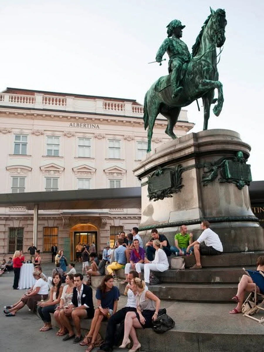 View of the Albertina Museum palace and terrace in Vienna
