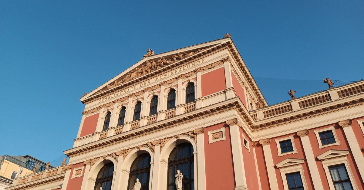 Neoclassical exterior facade of the Musikverein concert hall in Vienna