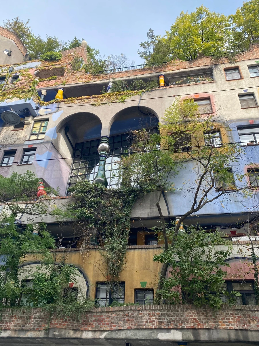 Colorful facade and architecture of Hundertwasserhaus in Vienna