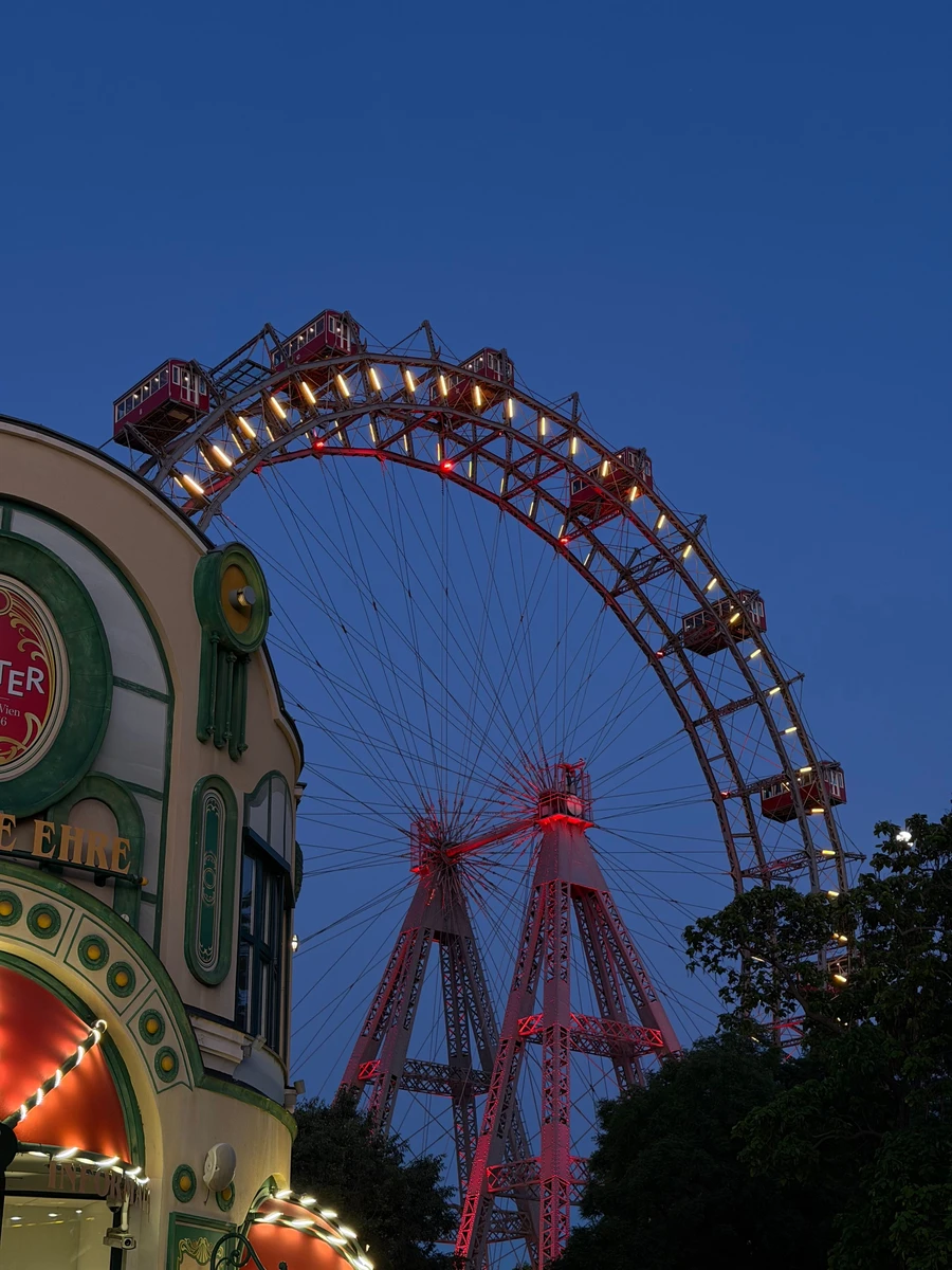 The historic Giant Ferris Wheel Wiener Riesenrad at Prater amusement park in Vienna