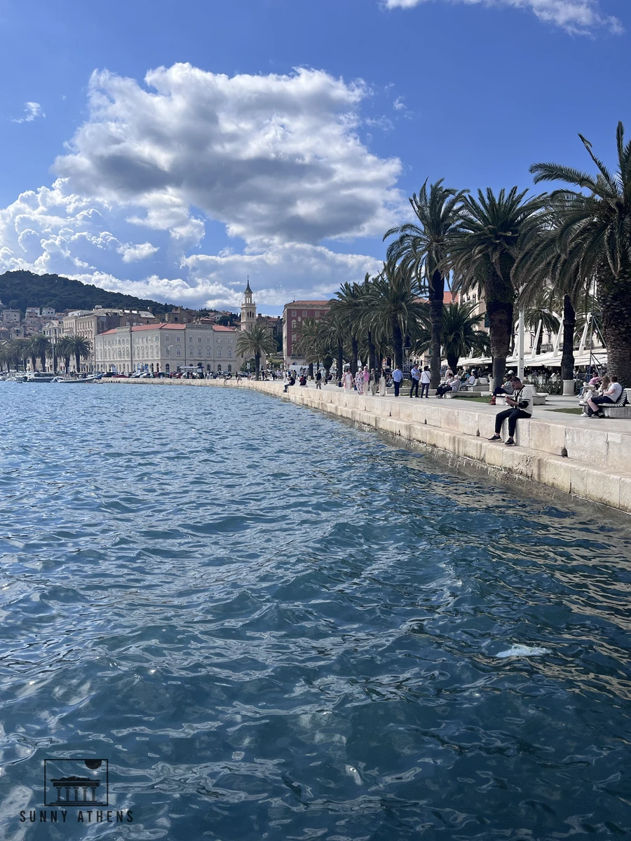 Sunny view of the Adriatic water along the Riva waterfront promenade in Split