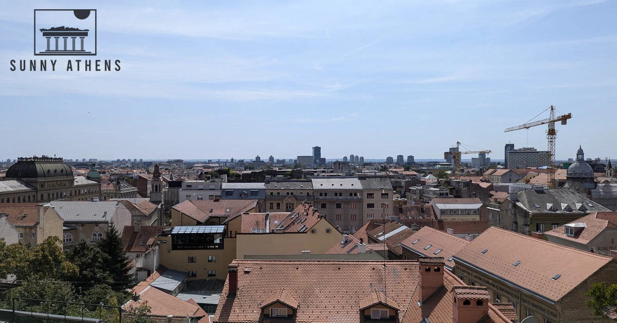 Panoramic view over the terracotta red roofs of the Lower Town from Strossmayer Promenade in Zagreb
