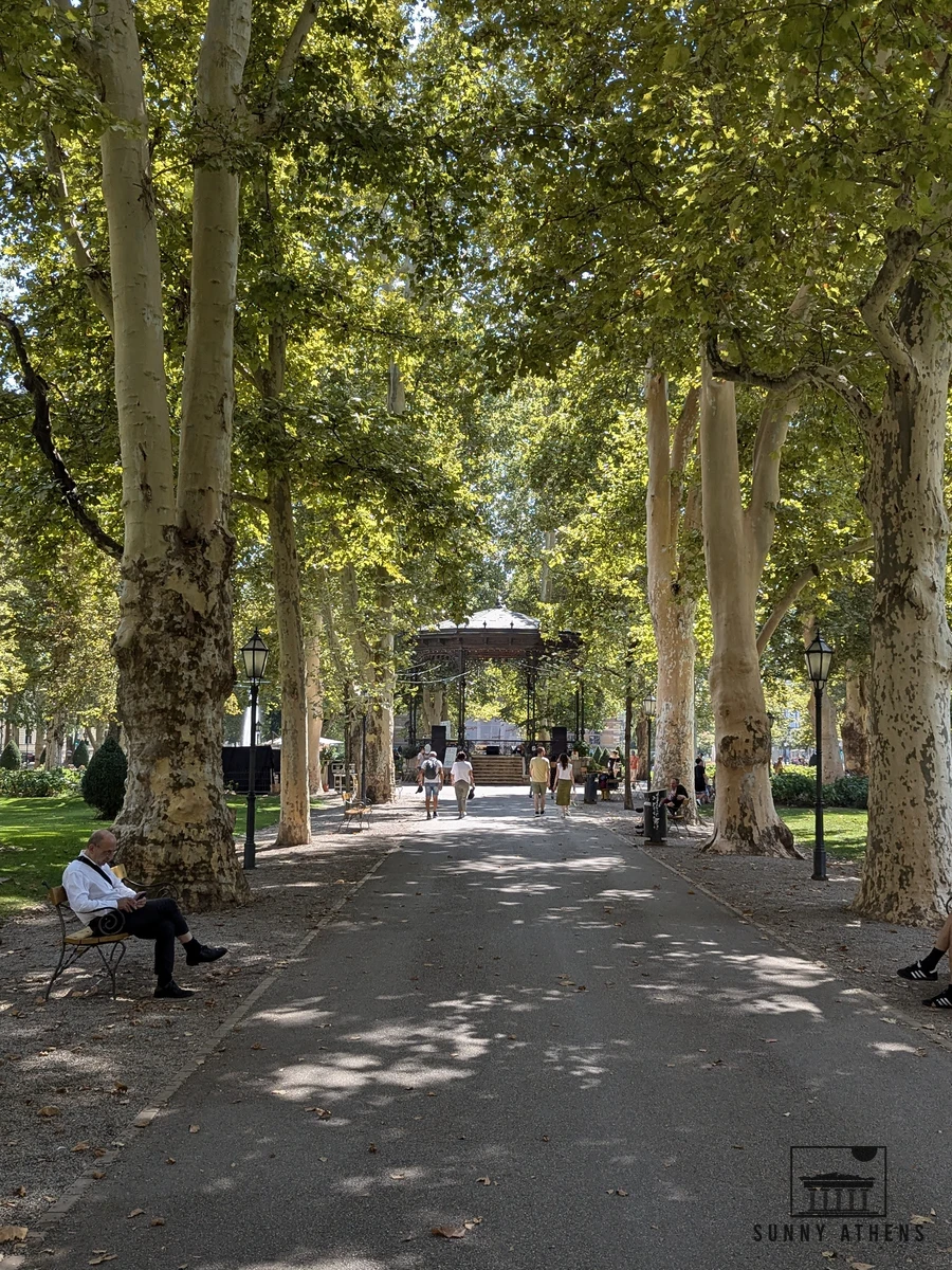 Avenue of tall plane trees leading to the 1891 historic music pavilion in Zrinjevac Park Zagreb
